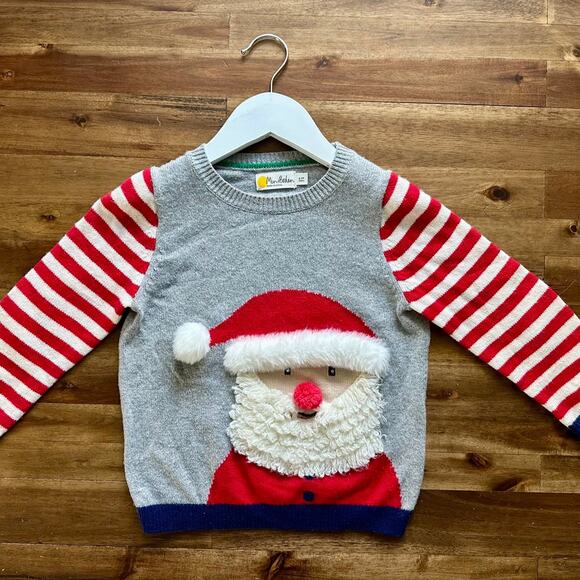 Mini Boden Santa Festive Holiday Graphic Crew Knit Wool Sweater Gray Red 4/5 - Picture 2 of 6